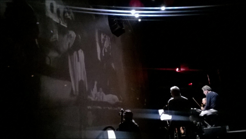 Philip Glass works with the Kronos Quartet in a rehearsal for the Dracula performance at Ace Hotel in downtown Los Angeles. Image: Kronos Flickr archive